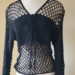 Q Point Black Sexy, Webbed Sweater With Front Ties